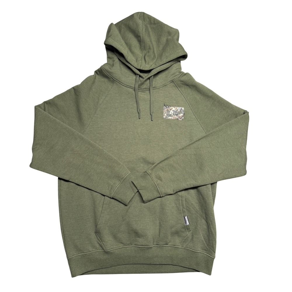 Burlebo Mens Heather Green Graphic Hoodie Deer Duck Camo Large